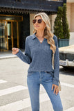 Solid Color Lapel Pocket Long Sleeve Loose T-Shirt