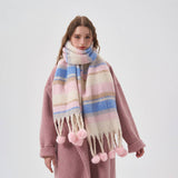 COZY COLORBLOCK STRIPE POM POM SCARF FOR WINTER_CWASC2341
