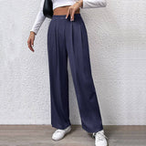 Solid Color Pit Stripe Casual Wide-Leg Pants
