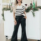 Womens Waistcoat With Striped Lapel Sweater