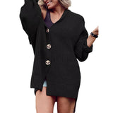 Solid Lapel Three-Button Mid-Length Cardigan