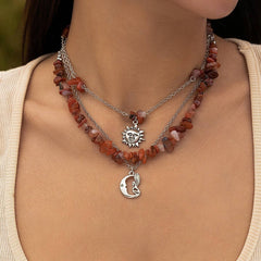 STACKED FLORAL TASSEL GRAVEL BEADED NECKLACE_CWAJE1816