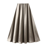 SATIN DRAPE MAXI SKIRT A LINE SKIRT_CWBMS0290