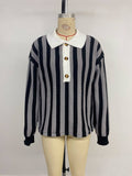 Vertical Striped Lapel Pullover Knitted Sweater