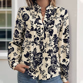Vintage Printed Standing Collar Elegant Shirt