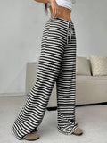 Striped Rubber String Cotton Straight Leg Pants