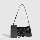 GLOSSY BOW STUDDED DRAWSTRING SHOULDER BAG_CWAB5704