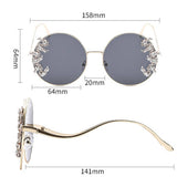 LUXURY RHINESTONE WAVE METAL LEG ROUND SUNGLASSES_CWASG1188