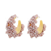 HANDMADE FABRIC FLOWER C HOOP EARRINGS FRESH STYLE_CWMM6280