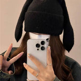 Cwah2212_Solid Color Long Ear Rabbit Knitted Wool Hat