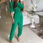Temperament Round Neck Solid Color Romper