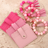 SOLID COLOR PU WALLET WITH BEAD BRACELET KEYCHAIN_CWAB4959