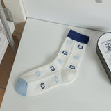 Women'S New Blue Fresh Lettered Mid-Tube Socks_Cwms1410