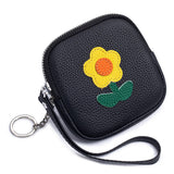 LEATHER SUNFLOWER WRISTLET MINI COIN POUCH_CUAB00399