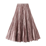 LOOSE PLEATED A LINE FLARED CASUAL MIDI SKIRT_CWBMS0399
