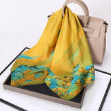 Vintage Letter Print Satin Square Scarf For Women_Cwasc0809