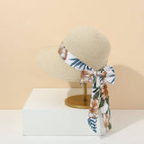 FASHION BOW RIBBON WIDE BRIM STRAW HAT_CWAH3471