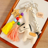 CREAM PU PONY TASSEL STAR BAG CHARM KEYCHAIN_CWMM7748