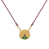 GOLD PLATED NECKLACE WITH COLORFUL ROUND PENDANT_CWMM3828