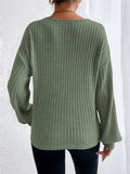 V-Neck Drop Shoulder Sleeved T-Shirt Loose Knit