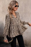 Women V Neck Leopard Printed Ruffled Shirt_Cwtstl0588