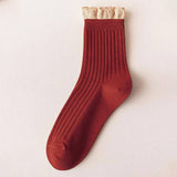CUTE RUFFLE EDGE LACE MID CREW SOCKS FOR WOMENS_CWMS0141