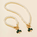 CLOVER PEARL NECKLACE BRACELET SET_CWAJE1131