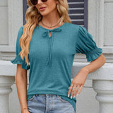 V-Neck Drawstring Pleated Loose Fitting T-Shirt