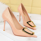 Women Shallow Pointed Toe Metal Buckle High Heels