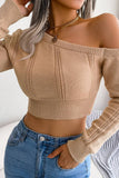 Women Eyelet One Off Shoulder Sexy Crop Knit Top_Cwoswl0445