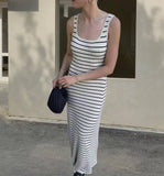 Vacation Colorblock Sexy Knit Stripe Beach Dress
