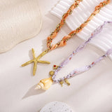 OCEAN STYLE SILK SCARF NECKLACE WITH STAR SHELL_CWMM8809