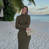 Solid Color Crew Neck Pit Stripe Slimming Dress