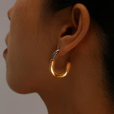 18K GOLD TWO TONE STAINLESS STEEL EARRINGS_CWMM8897