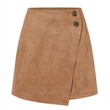 SUEDE IRREGULAR SKIRT HIGH WAIST ZIPPER SKIRT_CWBSS0382