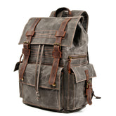 Vintage Waxed Canvas Leather Travel Backpack_Cwab5552