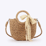 SEMI CIRCULAR HANDMADE PAPER ROPE STRAW BAG_CWAB4701
