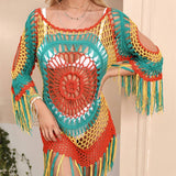 LONG SLEEVE COLORFUL BEACH SWIMSUIT COVER UP_CWMW0661