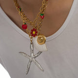 BOLD OCEAN STEEL NECKLACE WITH STARFISH SHELL_CWMM8852