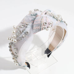 PEARL AND RHINESTONE EMBROIDERED KNOTTED HEADBAND_CWAHA2305