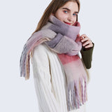 OLORFUL MOHAIR CHECKERED SCARF THICK WRAP_CWASC0167