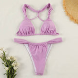 SOLID COLOR KNOTTED BIKINI SEXY BACKLESS SWIMWEAR_CWMW0260