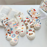 MILKY WHITE DOODLE SMILEY PATTERN CREW SOCKS_CWMS0208