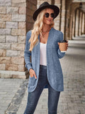 Solid Color Woolen Patchwork Long Sleeve Cardigan