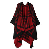 KNITTED WOOL PLAID LARGE SHAWL SCARF CLOAK_CWASC2170