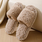 SIMPLE HOME CURLY OPEN PLUSH COTTON SLIPPERS_CWSHS0847