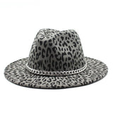 CHAIN LEOPARD PRINT TOP HAT WIDE BRIM JAZZ HAT_CWAH2583