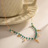 NEW BLUE CROSS PEARL NECKLACE_CWAJE1425