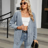 Washed Long Sleeve V-Neck Denim Coat Top