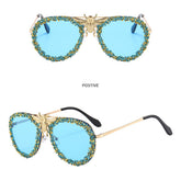 DIAMOND STUDDED RETRO METAL LARGE FRAME SUNGLASSES_CWASG0865